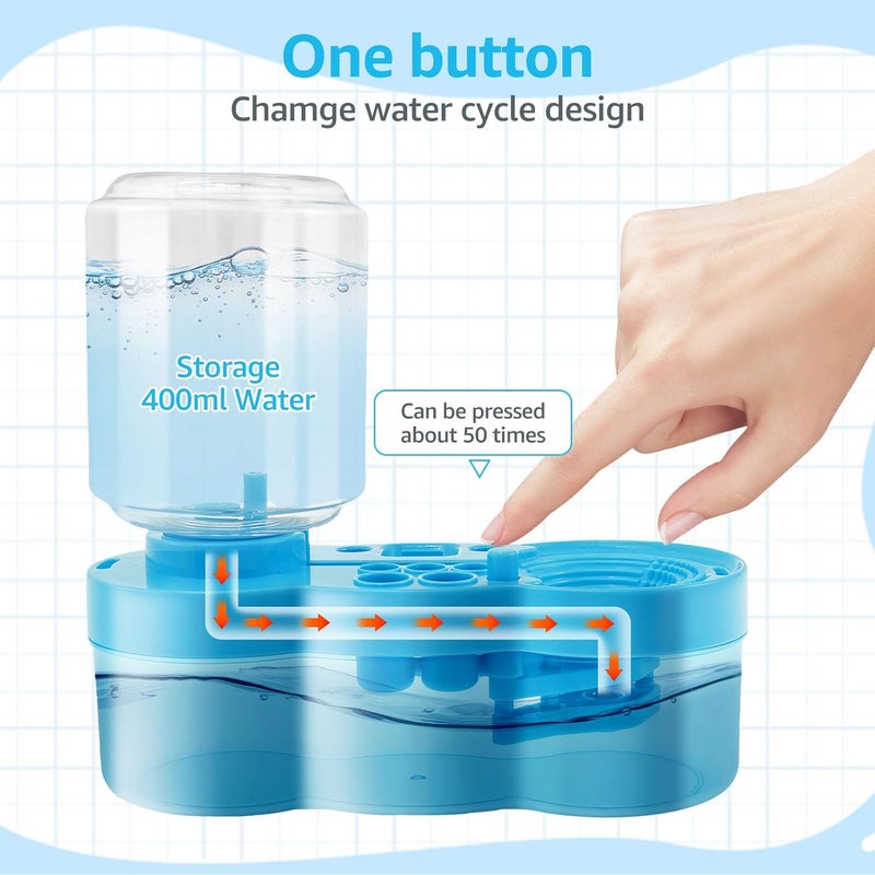KarHoeGern Paint Brush Cleaner for Kids Water Circulation Paint Brush with Drain Paint Water Dispenser with Palette Brush Holder Paint Brush Washer for Acrylic Painting Watercolor Art Supplies(blue) - Image 3